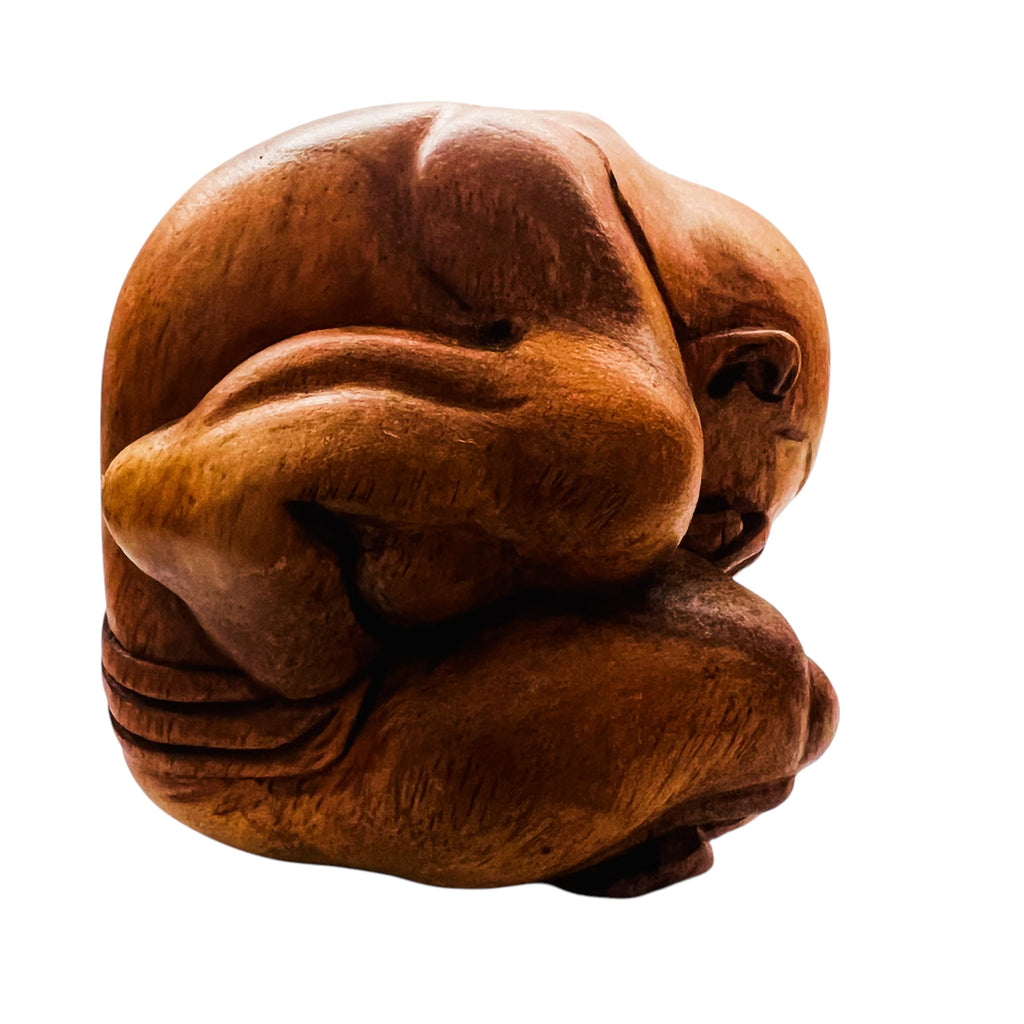 Hand Carved Wooden Weeping Buddha Statue Crying Man Sculpture