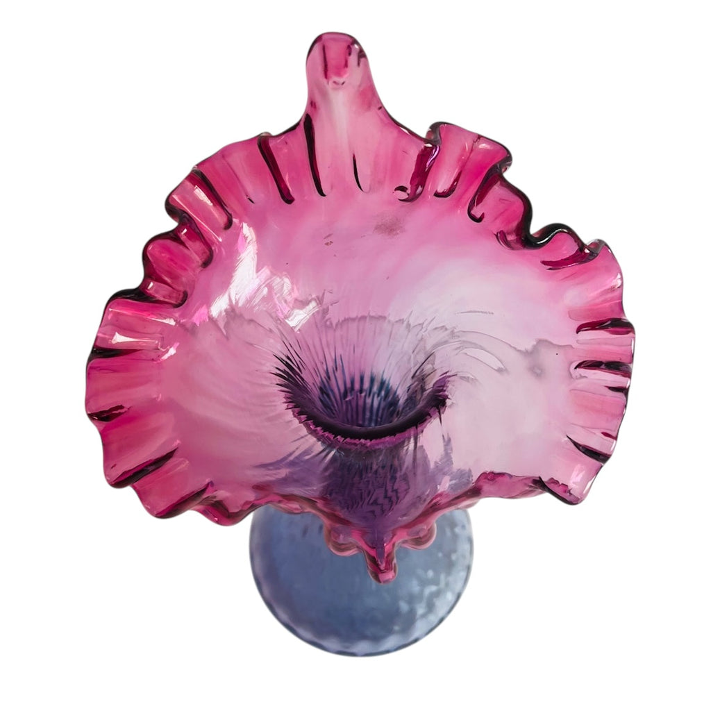 Vintage Fenton Mulberry Azure Blue Cranberry Edge Glass Vase