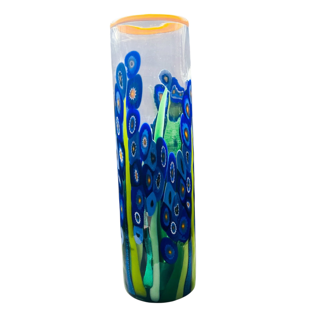 Mad Art Clear Blue Flower Cylinder Signed Vase