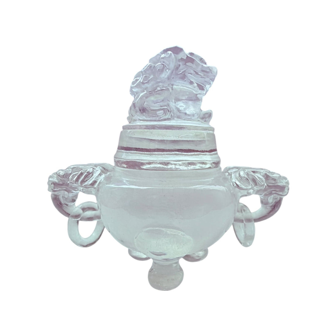 Antique Chinese Carved Rock Crystal Incense Burner with Rings