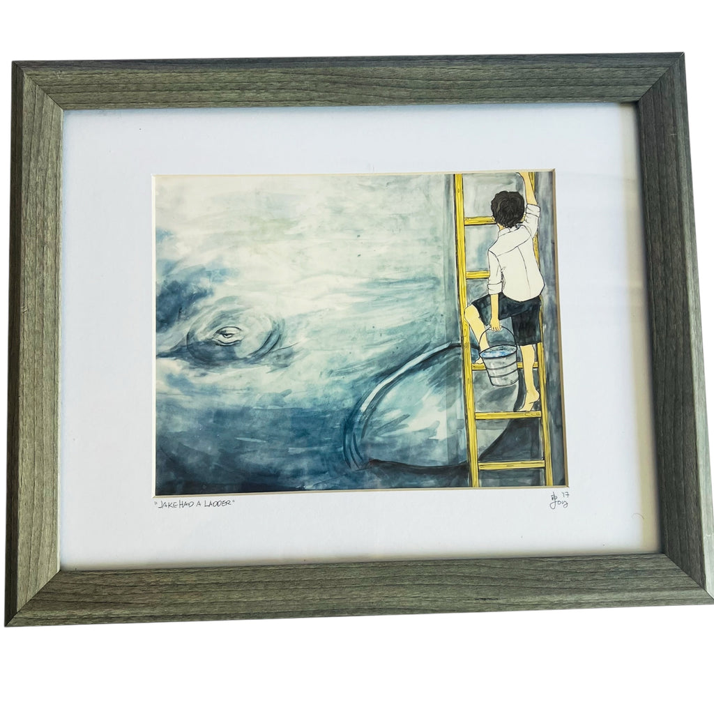 Artist JOY Jake Had A Ladder Wood Framed Signed Art