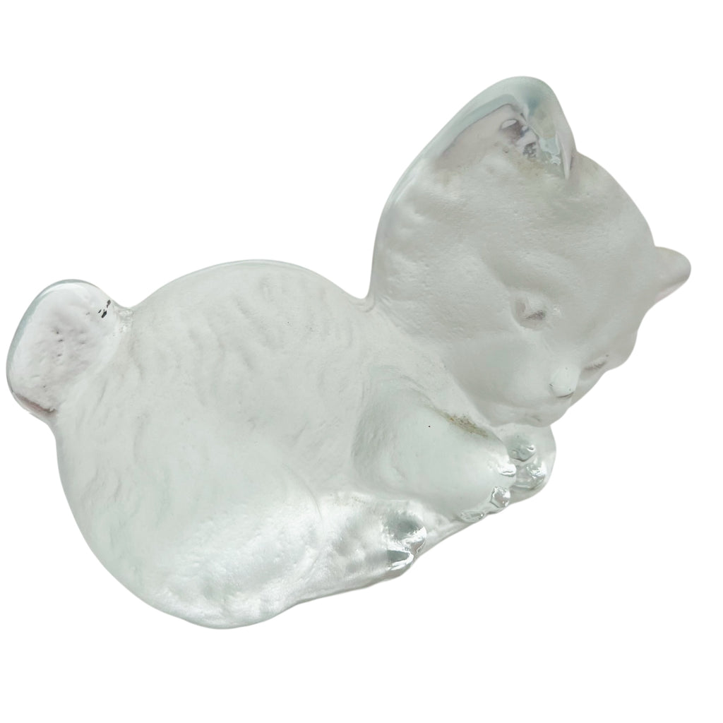 Vintage Viking Art Glass Clear Bookend Cat Figurine Clear Paperweight Figurine