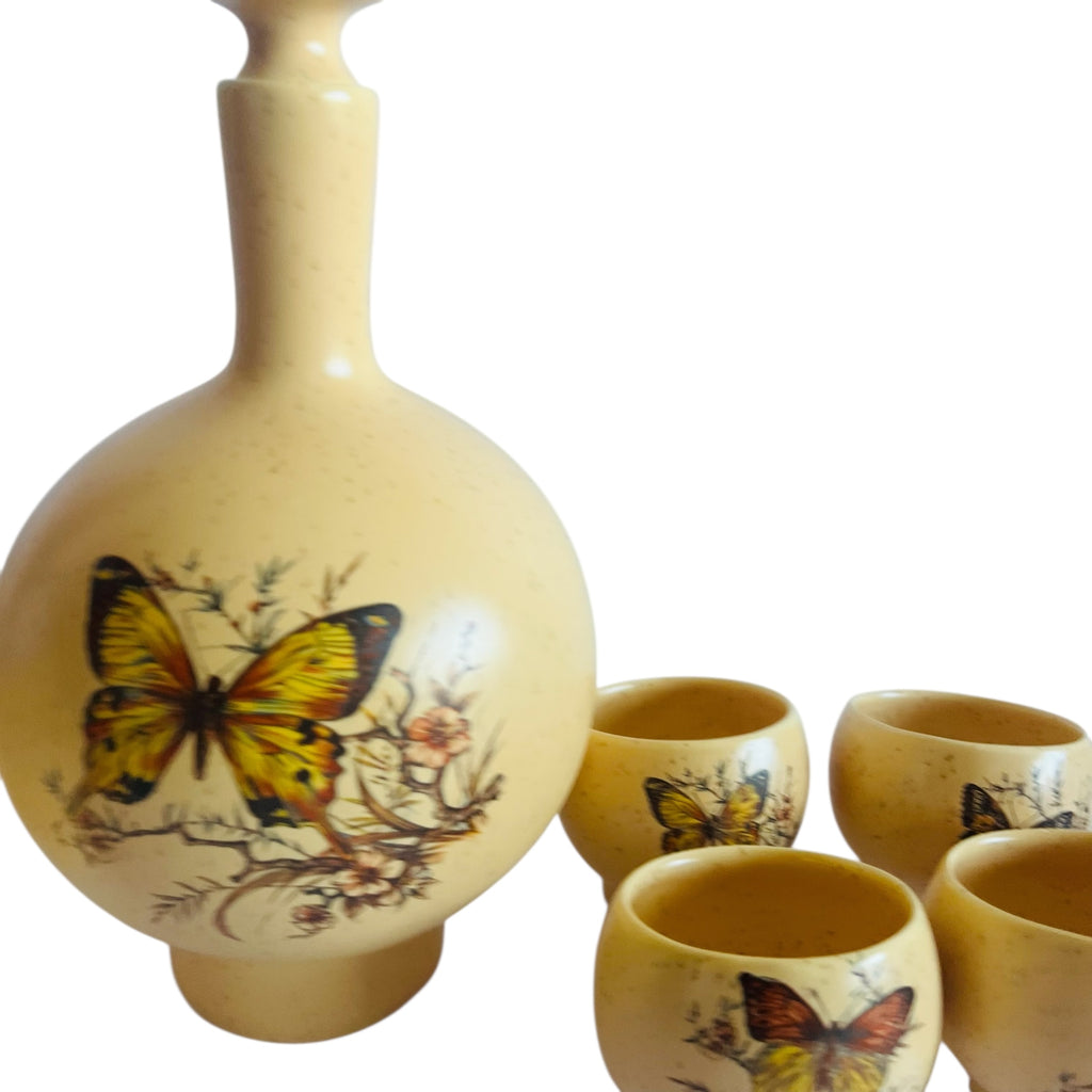 Vintage Treasure Craft Butterfly Decanter Cup Set