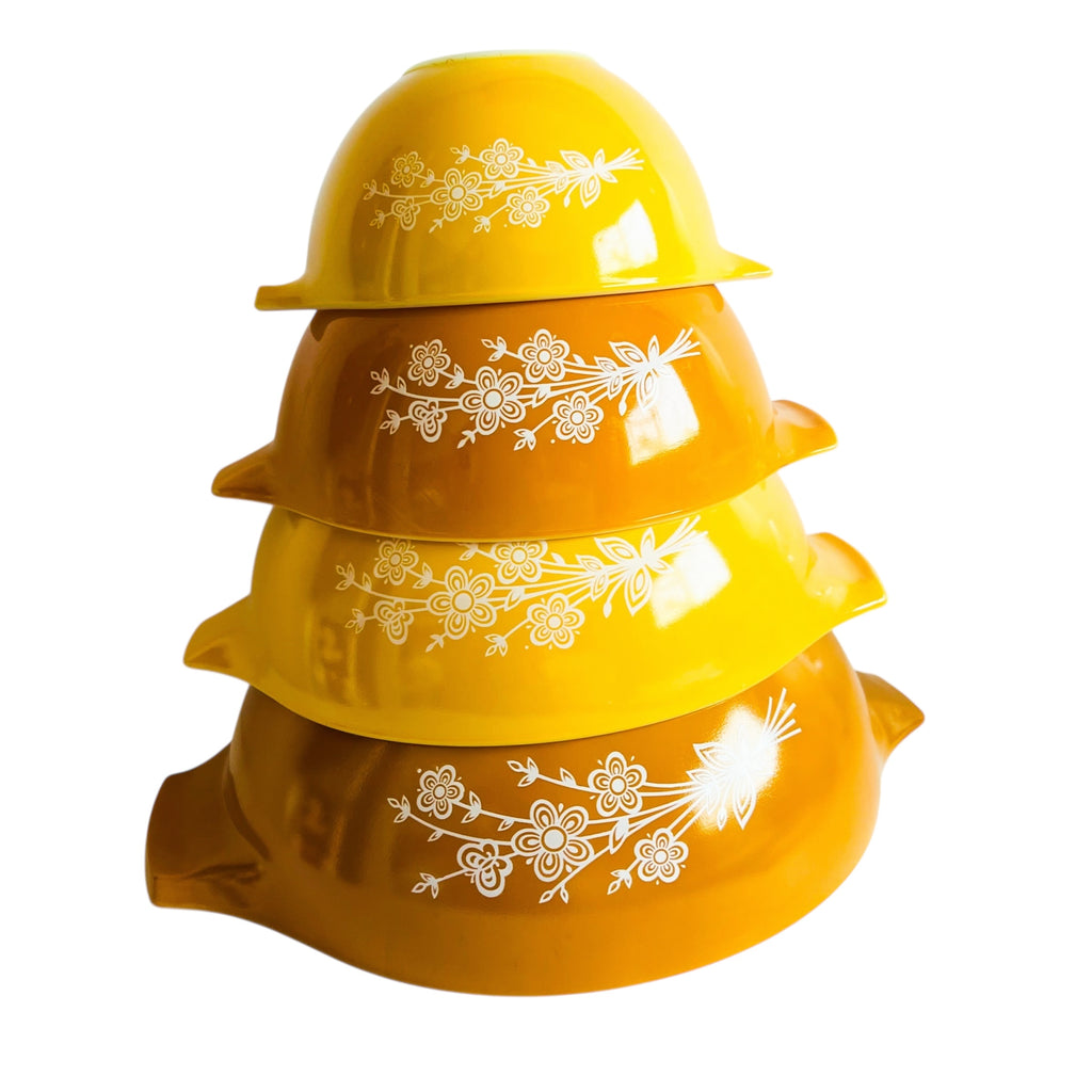 Vintage Pyrex Butterfly Gold Cinderella Mixing Bowl Set 1970's Nesting Bowls