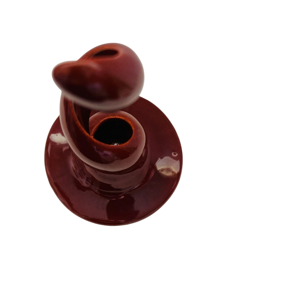 Glossy Maroon Ceramic Spiral Sculpture Incense Burner