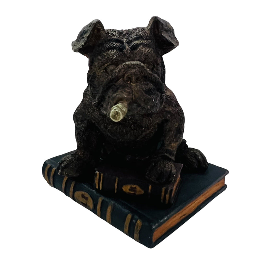Russ Berries Bulldog Sitting On Book Smoking Cigar Figure