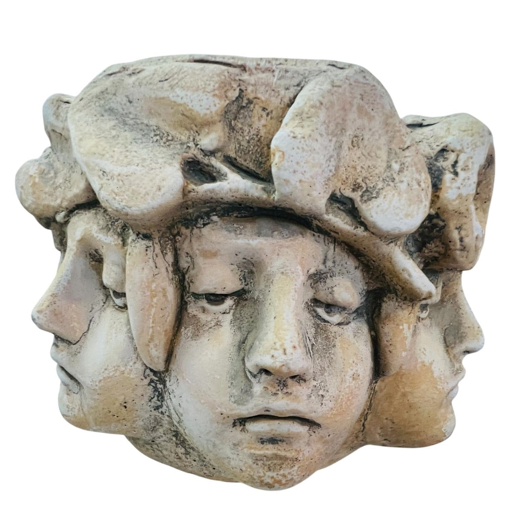Vintage Faroy Inc Hayes Parker Sandstone Multi Face Head Art Sculpture Planter