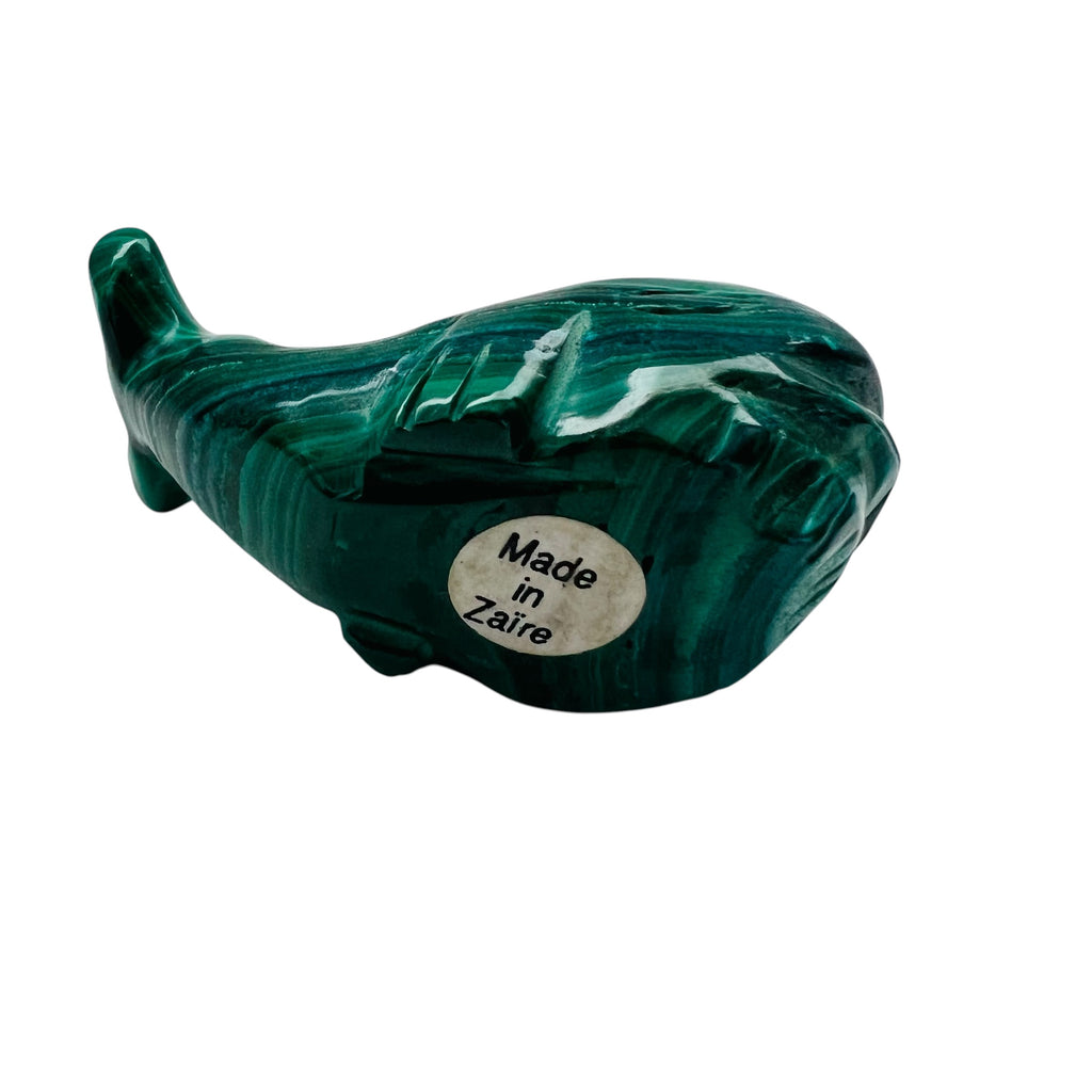 Carved Malachite Whale Figurine Made in Zaire