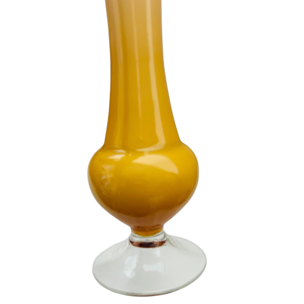 Vintage Italy Art Glass Yellow Amber Mid-Century Footed Pedestal Vase