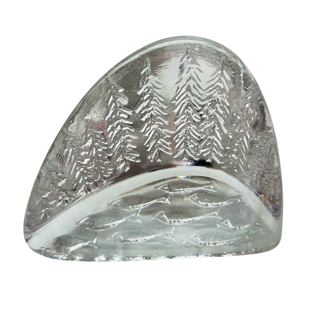 Vintage Iittala Finland Latusatu Forest Trees Fish Glass Paperweight