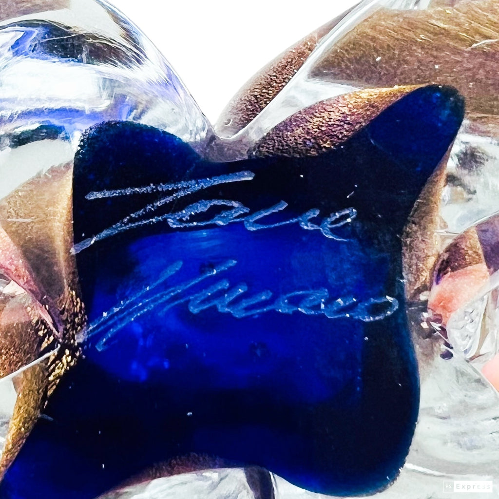 Vintage Murano Art Glass Shimmer Gold and Blue Elephant Figurine