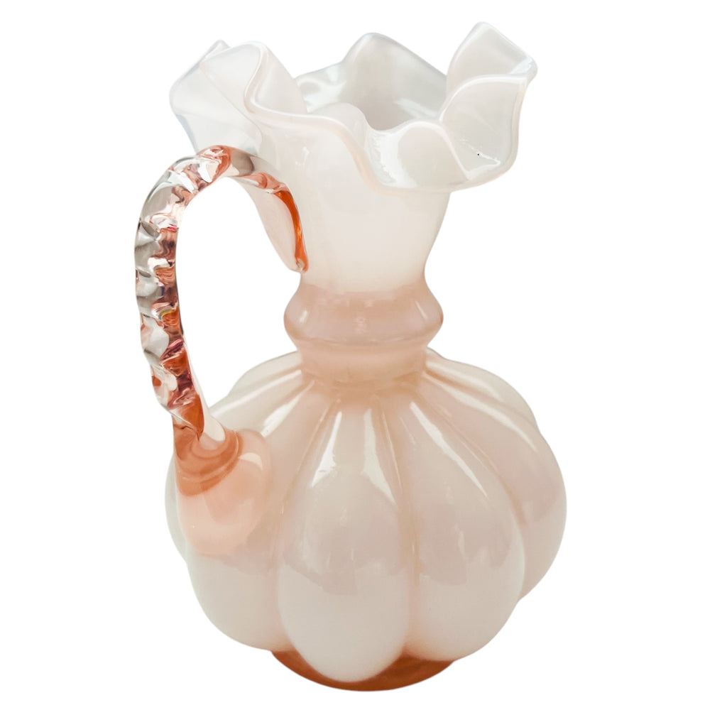 Vintage Fenton Rose Overlay Ruffle Melon Pitcher