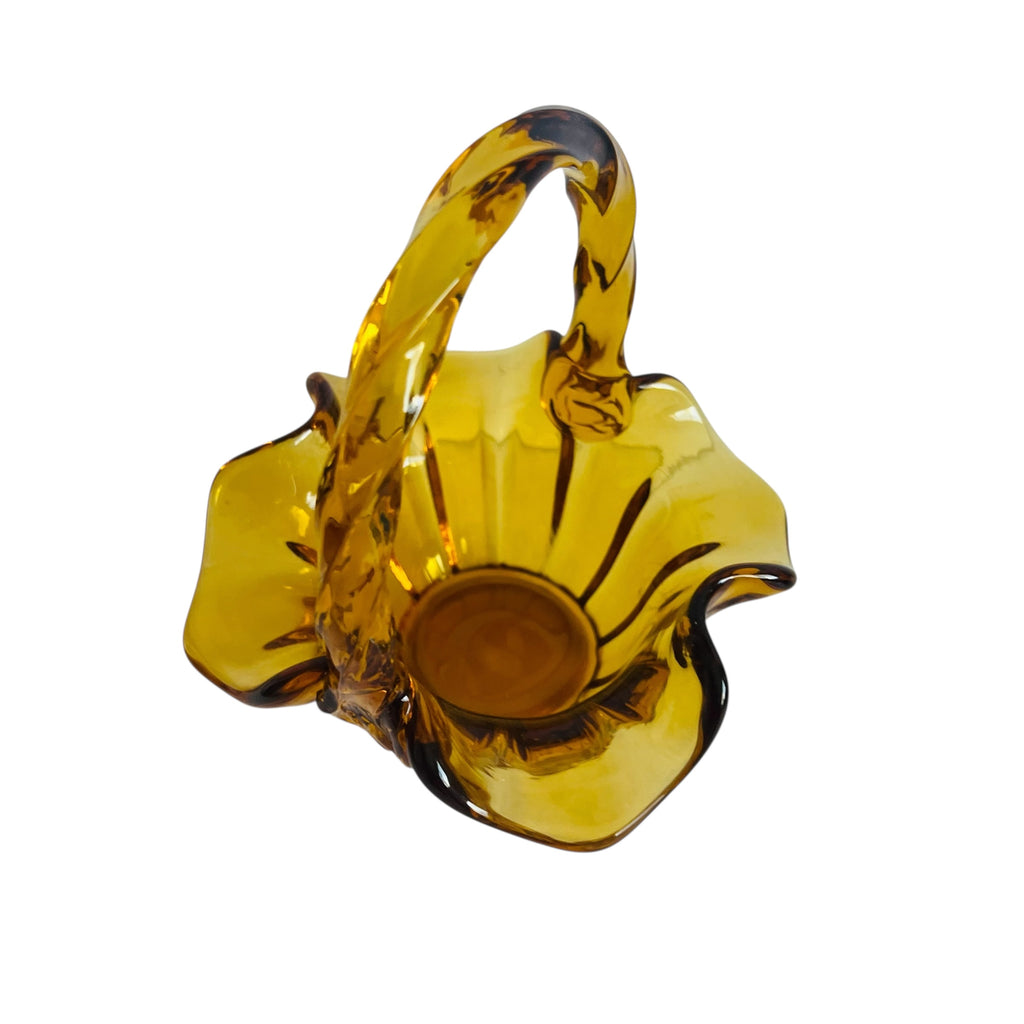 Vintage Fenton Art Glass Autumn Gold Crimped and Ribbed Basket