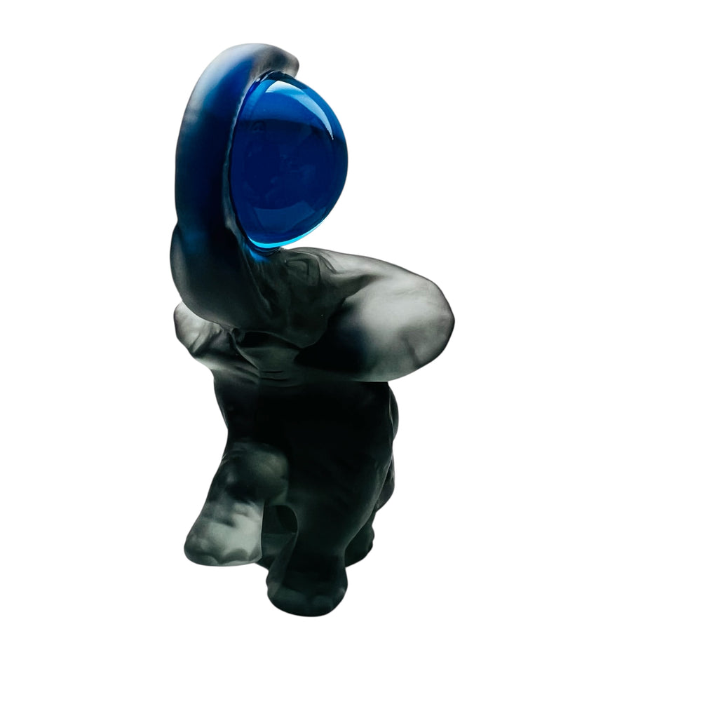 Vintage Elephant Gray Glass Blue Ball Figurine
