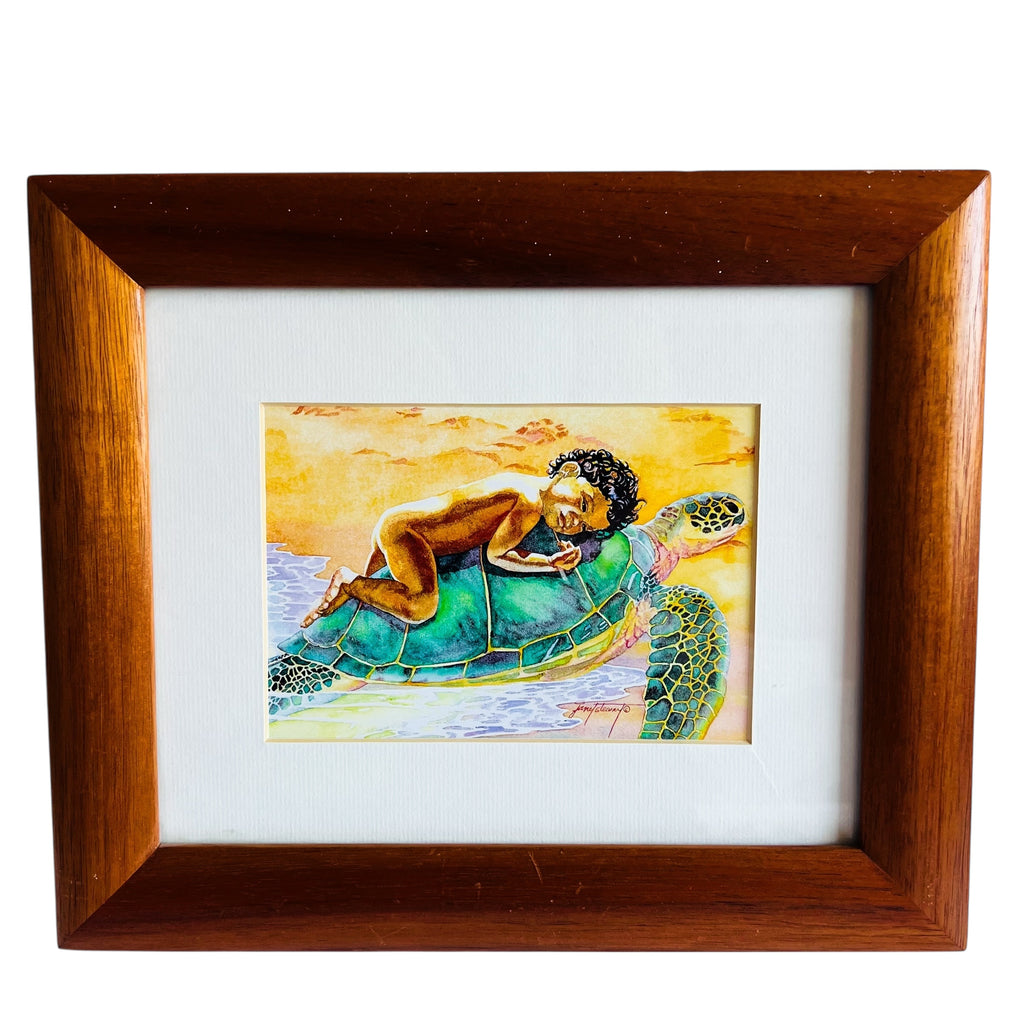 William & Zimmer The Turtle Nap Hawaiian Child Wood Framed