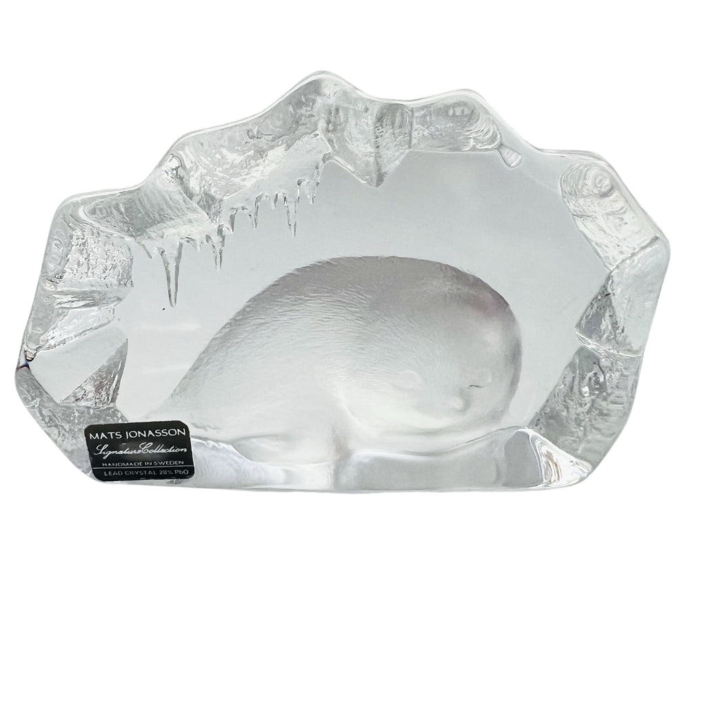Vintage Mats Jonasson Sweden Seal Pup Full Lead Crystal Sculpture Paperweight