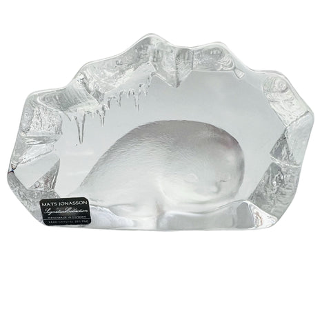 Vintage Mats Jonasson Sweden Seal Pup Full Lead Crystal Sculpture Paperweight