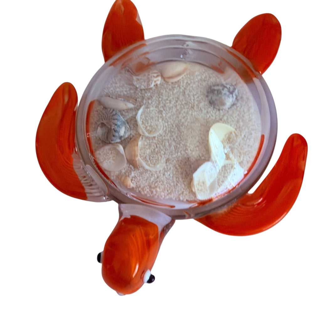 Art Glass Sea Turtle with Sand and Sea Shells