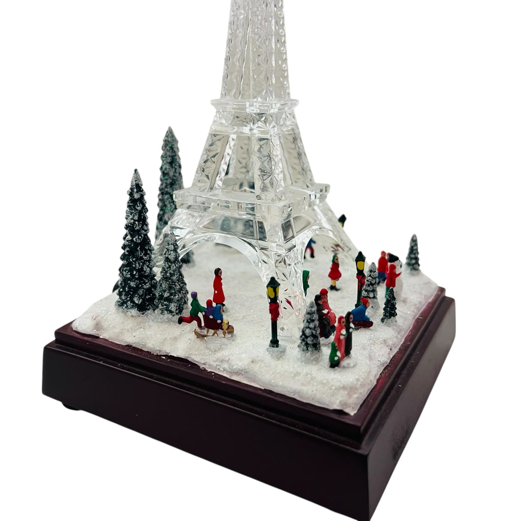 Vintage Eiffel Tower Crystal Illuminated Lighted Music Box