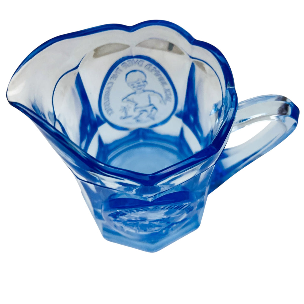 Vintage Nursery Rhyme Jack Candlestick Mary Had Little Lamb Blue Glass Pitcher