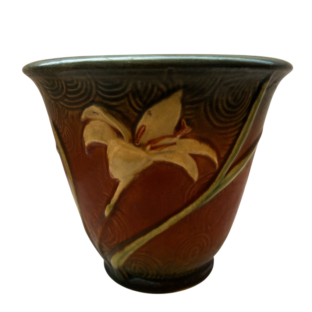 Vintage Roseville Zephyr Lily Brown Art Pottery Flower Pot