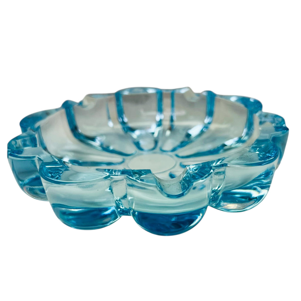 Vintage Fostoria Blossom Blue Glass Ashtray