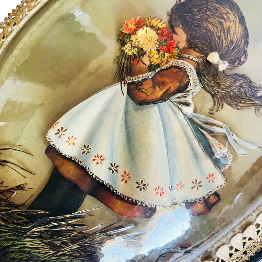 Vintage Boy Girl Oval Plastic Bubble Dome Wall Hangings