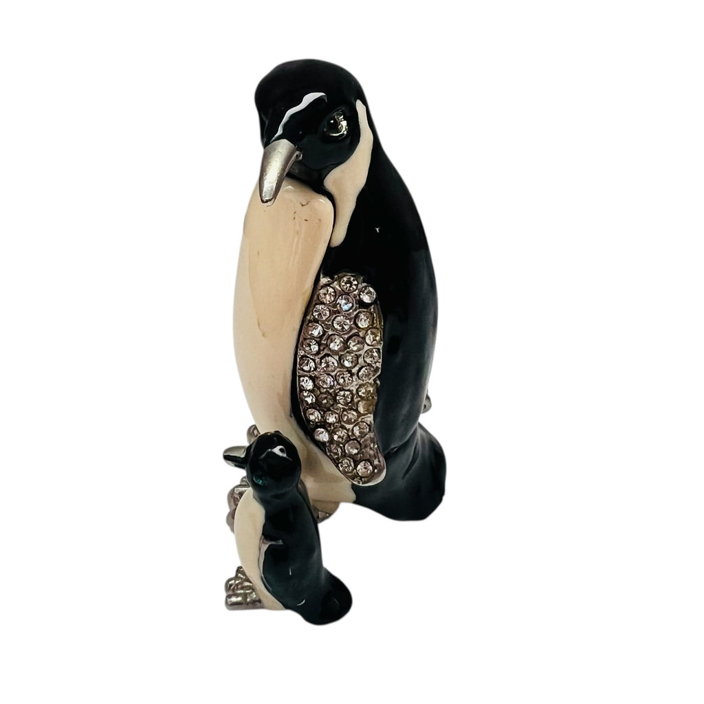 Vintage Penguins Enamel Crystal Jeweled Hinged Trinket Box