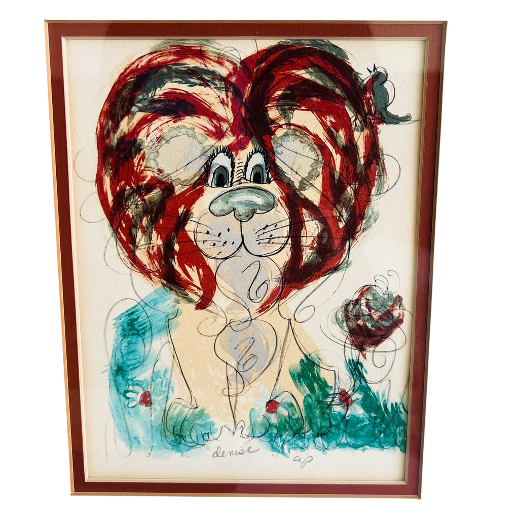 Artist Signed Abstract Dog Framed Art