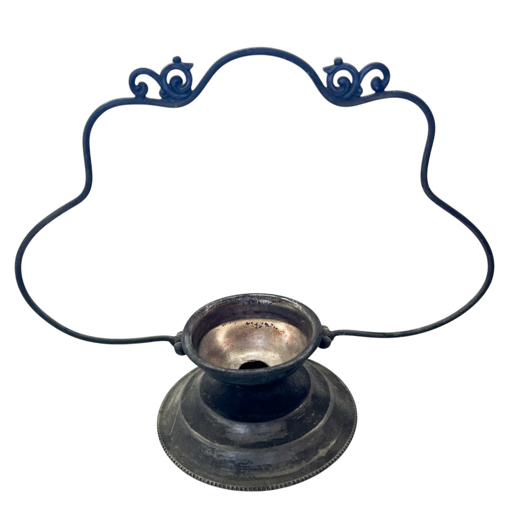 Antique Bridal Bowl With Holder St.Louis Silver Co Cased Glass Hand Painted Floral Design Ruffled Trim Basket