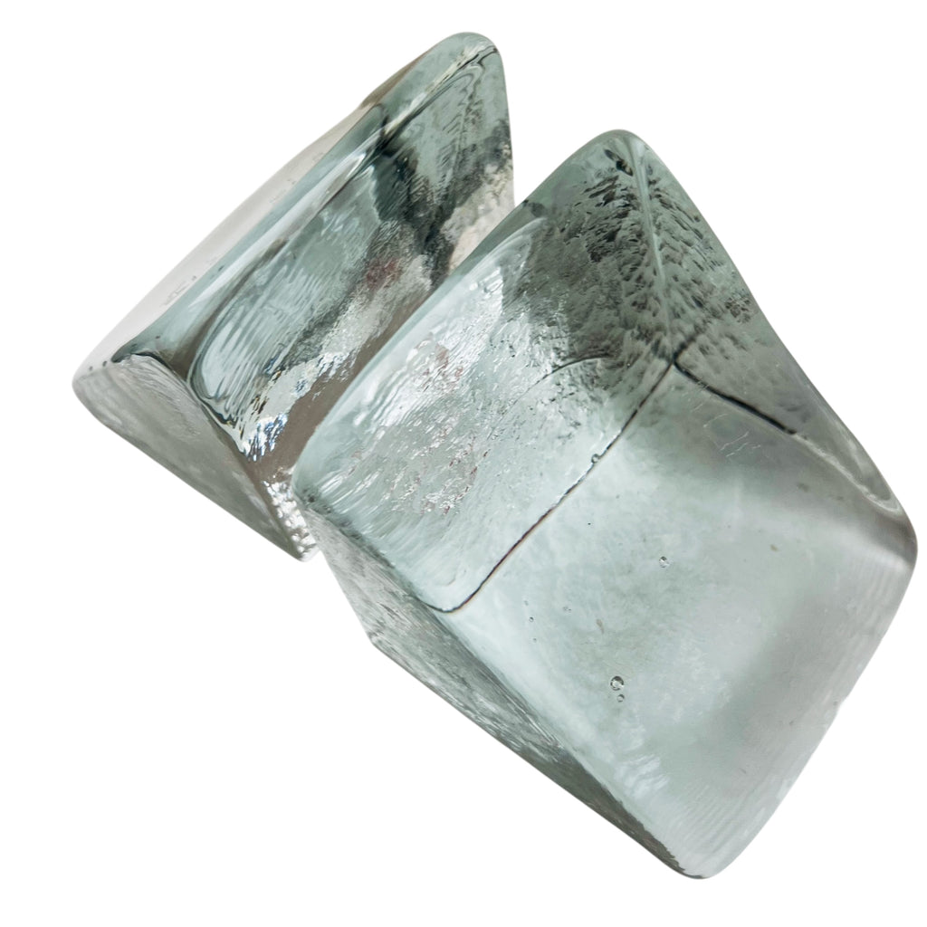 Vintage Blenko Art Glass Ice Block Bookends Heavy Mid Century Modern -Pair