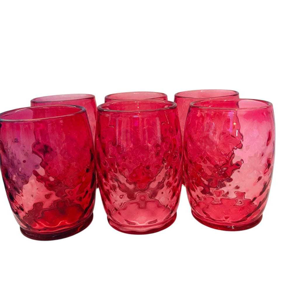 Vintage Fenton Ruby Red Glass Ruffled Edge Pitcher with 6 Matching Tumblers