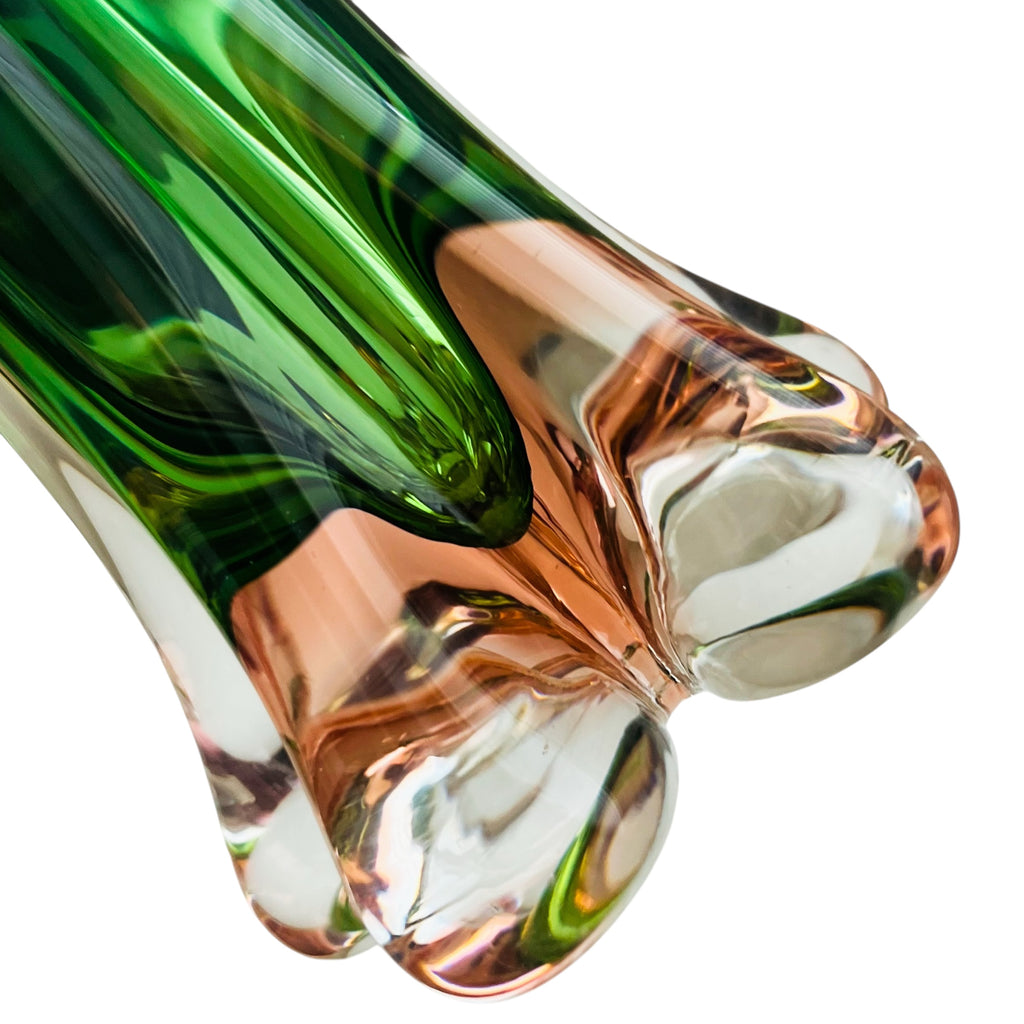 Vintage Murano Swung Pink Green Art Glass Vase