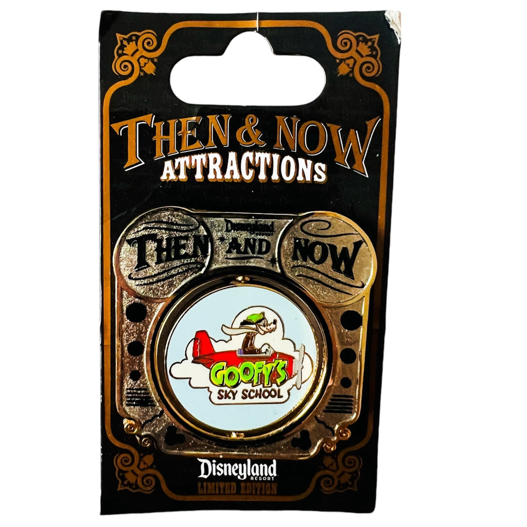Disney DLR Then and Now Mulholland Madness to Goofy's Sky School Attraction LE 1000 Pin
