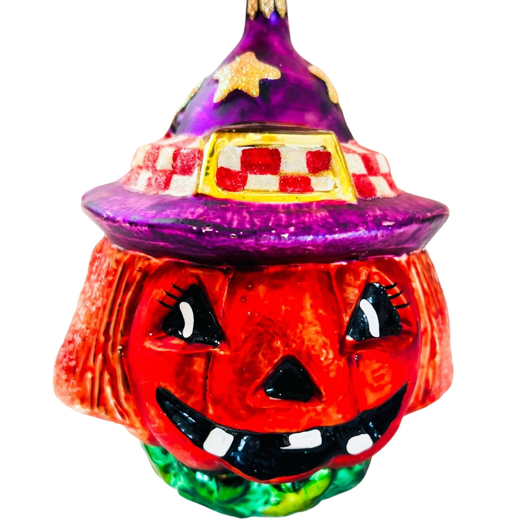 Vintage Christopher Radko Pumpkin Jack-o-Lantern Purple Witch's Hat Halloween