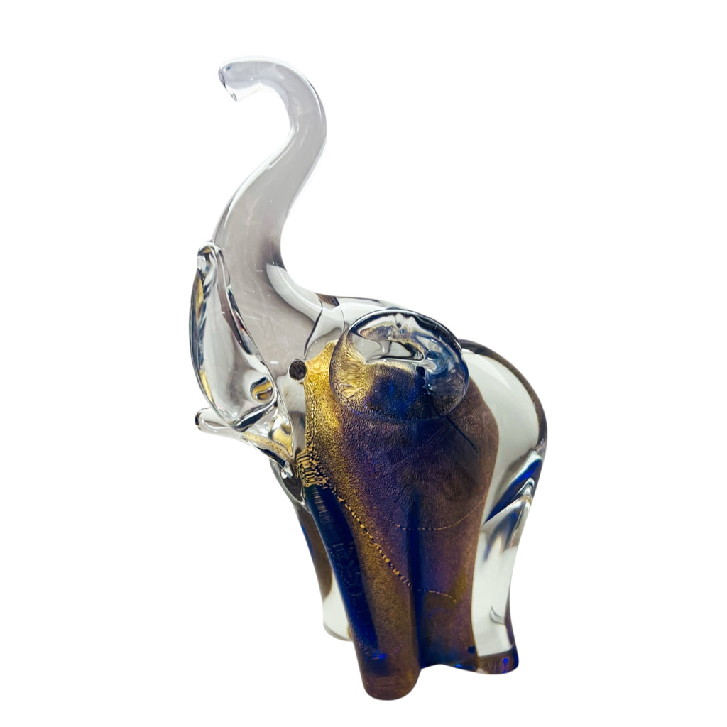 Vintage Murano Art Glass Shimmer Gold and Blue Elephant Figurine