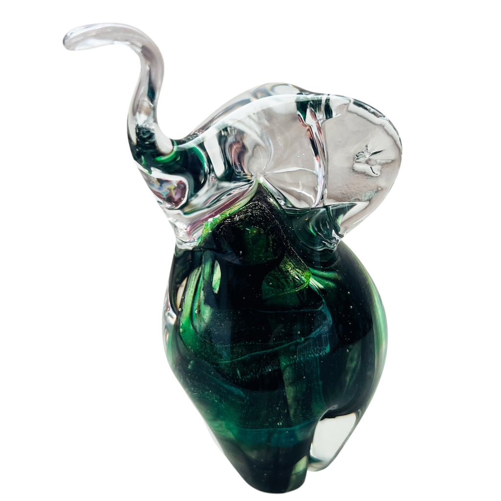 Vintage BLARNEY Clear Green Art Glass Collectibles Ireland Elephant Sculpture