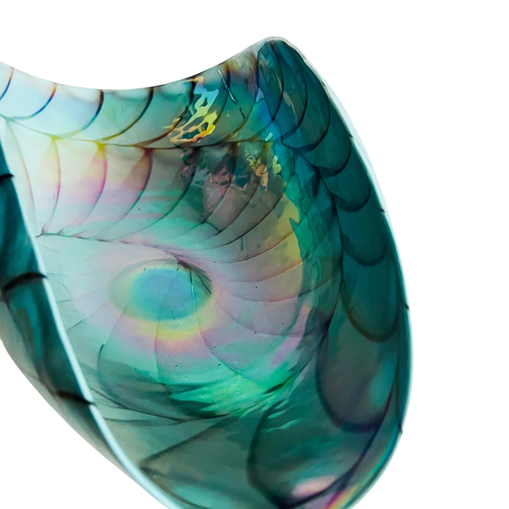 Furnace Ferro Italian Murano Sea Shell Iridescent Folded Art Glass Bowl