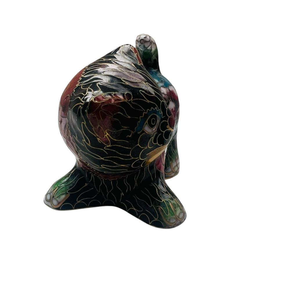Vintage Chinese Cloisonne Copper Brass Enamel Cat Figurine Statue