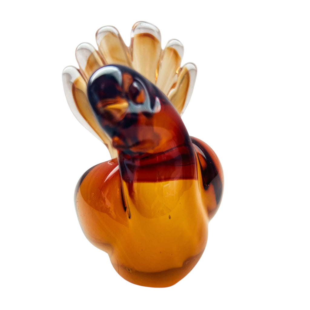 Vintage Art Glass Amber Orange Feather Bird