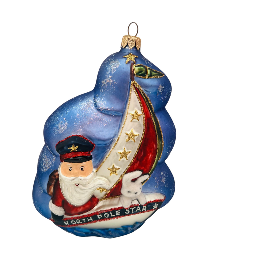 Vintage North Pole Star Blue and Red Holiday Ornament