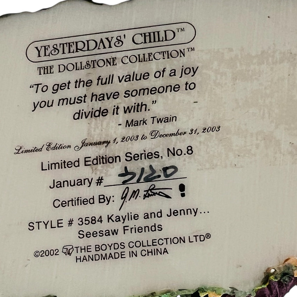 Boyds Bears Yesterdays Child Dollstone Seesaw Friends Kaylie and Jenny Figure