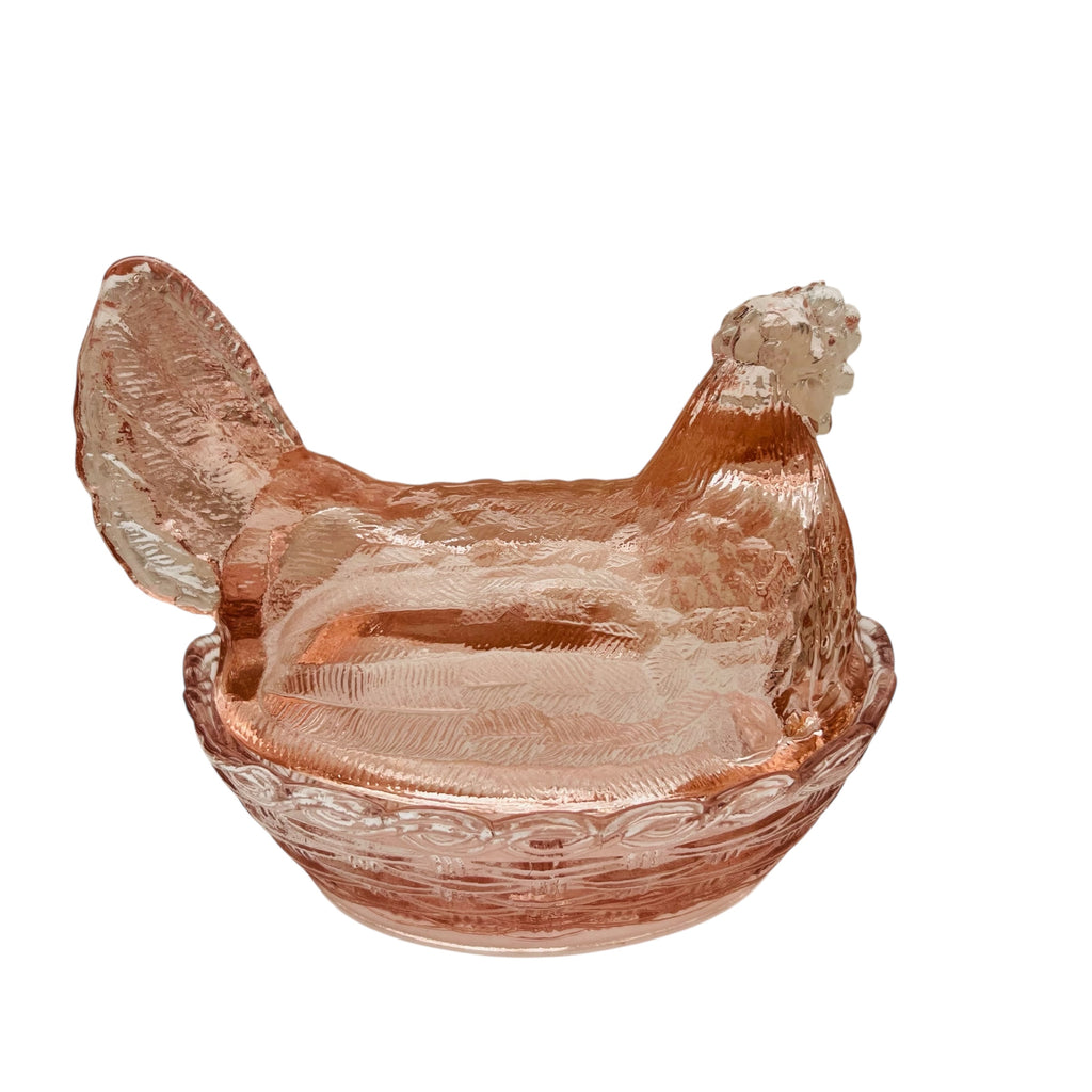 Vintage Pink Depression Glass Hen Candy Dish w/Lid