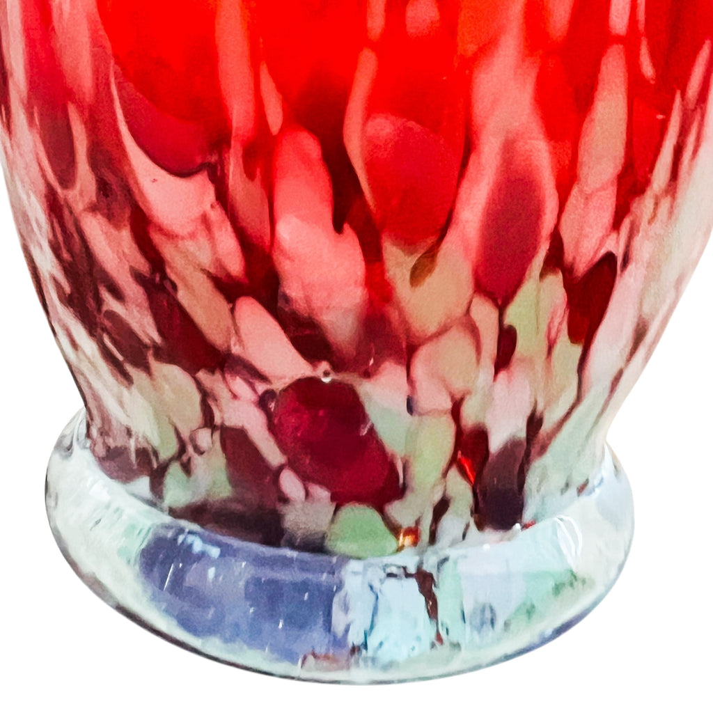 Vintage Art Glass Stretched Ruffle Splattered End Of Day JAPAN Vase