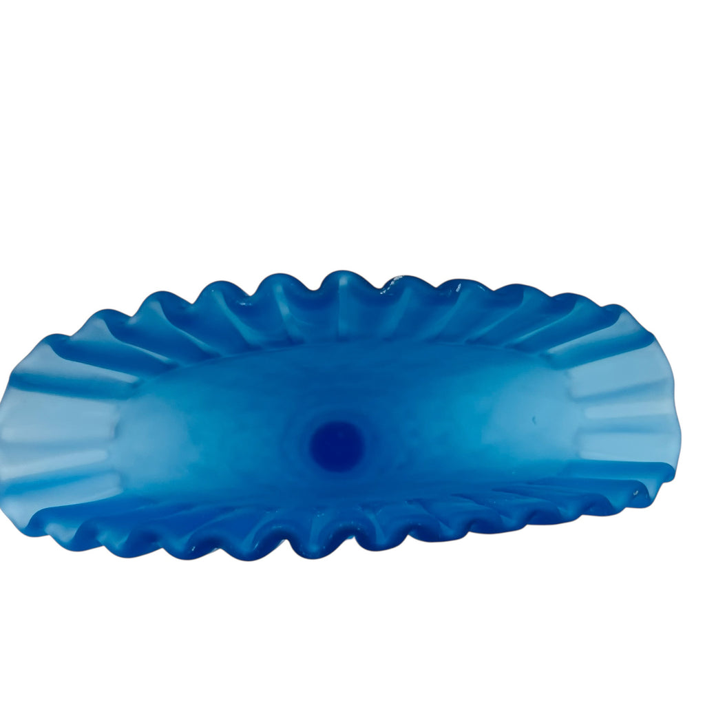 Vintage Fenton Blue Frosted Fan Vase