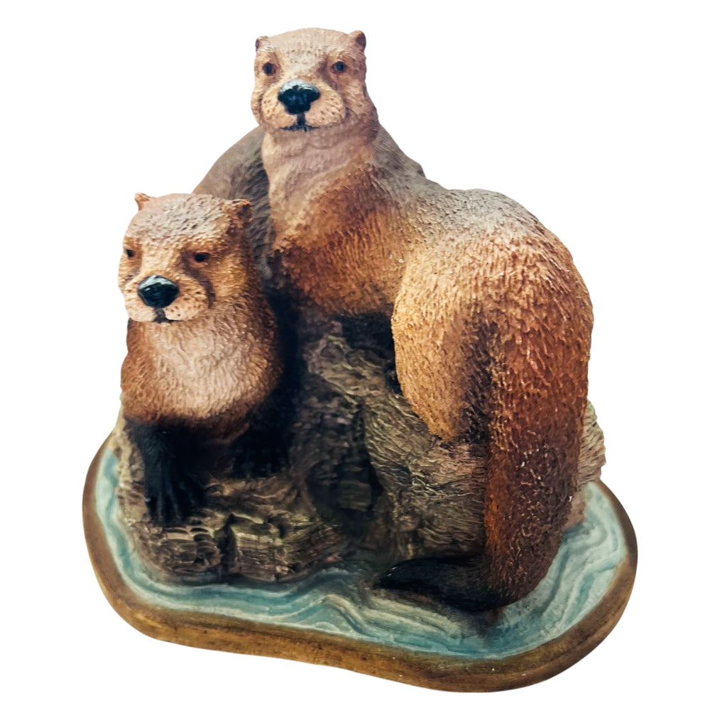 Vintage Otter Mother and Cub on Rocks Figure
