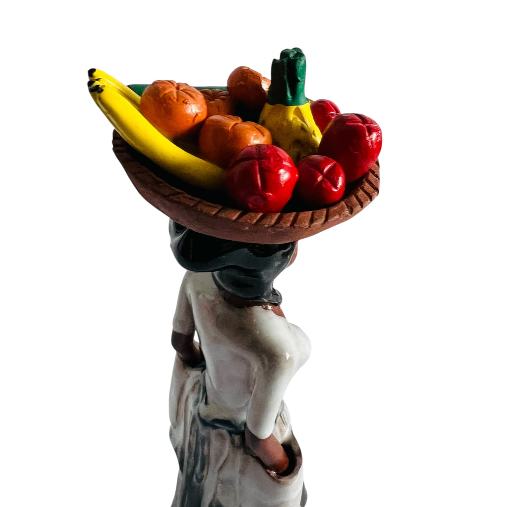 Vintage Jamaican Island Girl Sculpture Fruit Basket Caribbean Figure