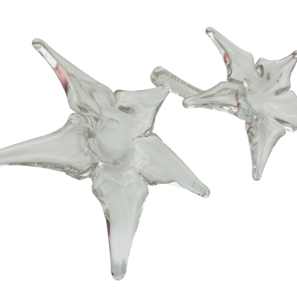 Vintage Clear Glass Lily Flower Short Stem- Set of 2