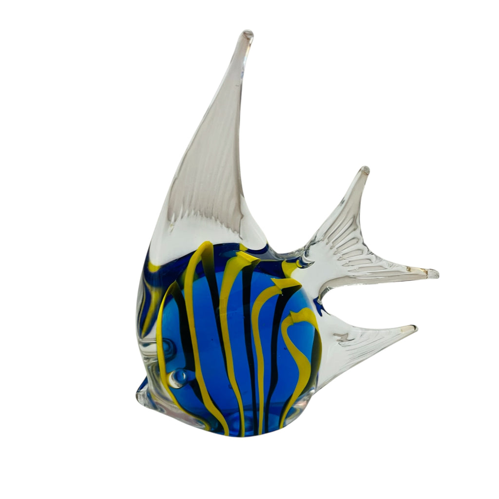 Art Glass Blue and Yellow Glass Fish Figurine