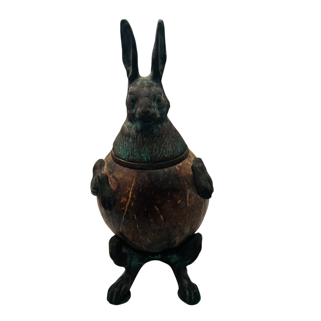 Vintage Arthur Court Rabbit Brass & Wood Hinged Inkwell Trinket Box